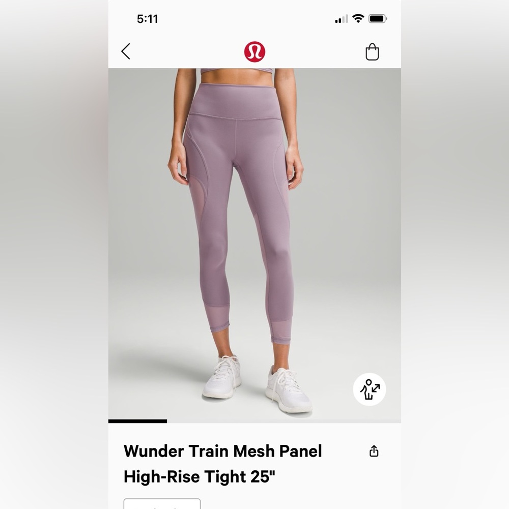 Lululemon NWT - Wunder Train Mesh Panel HR Tight 25” - Violet Verbena